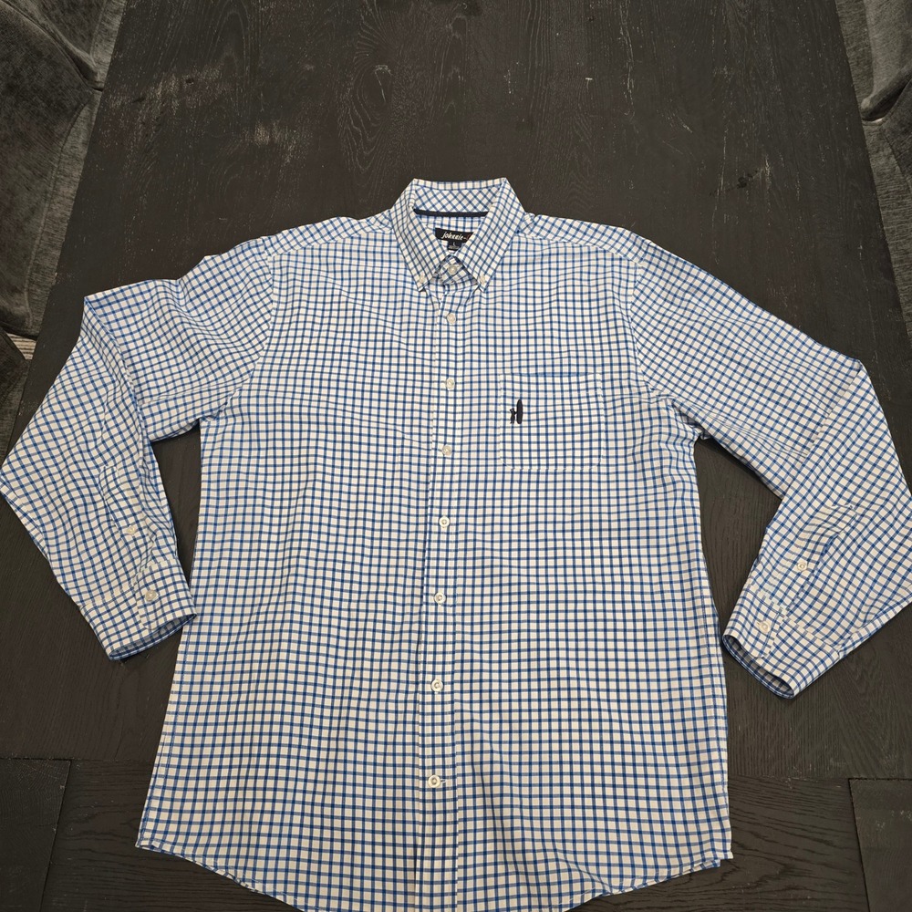 Johnnie-O Mens Blue White Gingham Check Long Sleeve Button Down Shirt Large L‎ - Picture 3 of 6